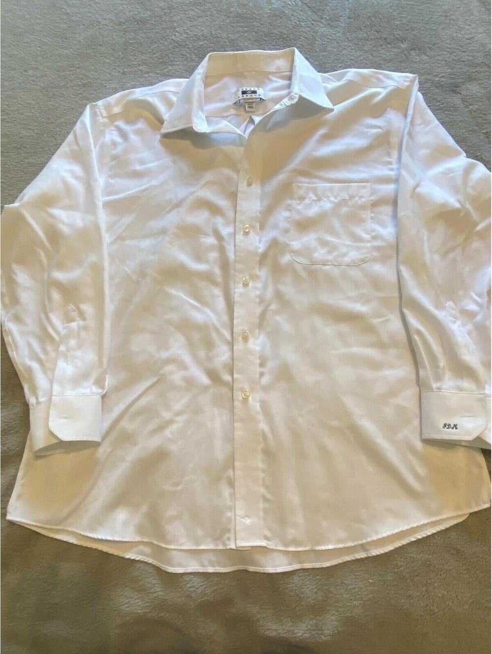 Joseph Abboud Dress Shirt Mens L White Herringbone 100% Egyptian Cotton Custom